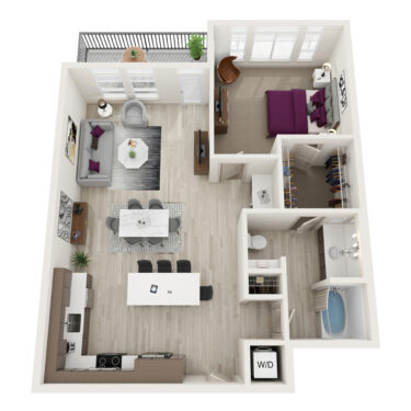 Rendering of the A5 floor plan with 1 bedroom[s] and 1 bathroom[s] at Element 79