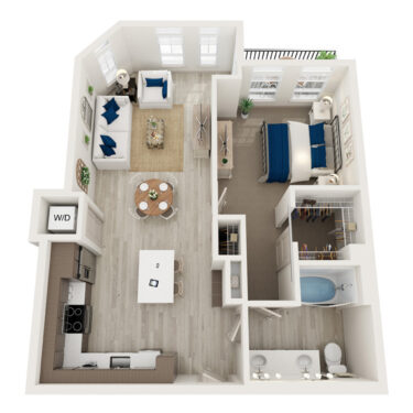 Rendering of the A6 floor plan with 1 bedroom[s] and 1 bathroom[s] at Element 79