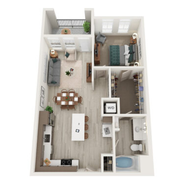 Rendering of the A4 floor plan with 1 bedroom[s] and 1 bathroom[s] at Element 79