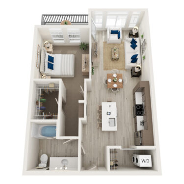 Rendering of the A3 floor plan with 1 bedroom[s] and 1 bathroom[s] at Element 79