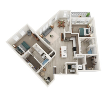 Rendering of the B4 floor plan with 2 bedroom[s] and 2 bathroom[s] at Element 79